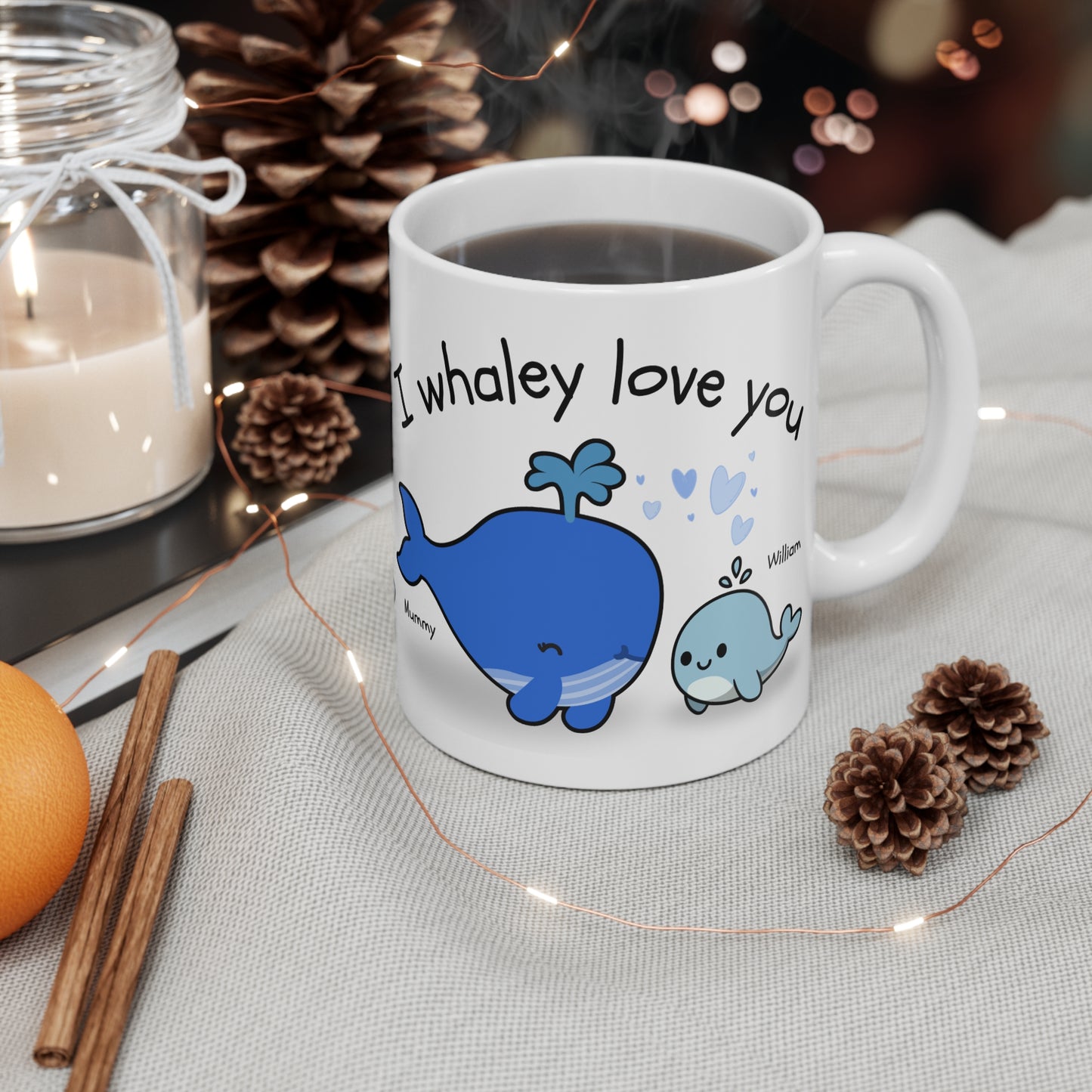Personalised Cute Whale Family Love Mug, Personalized Gift for Mom, Perfect for Birthdays, Mother's Day, Family Gatherings, Ocean Lovers