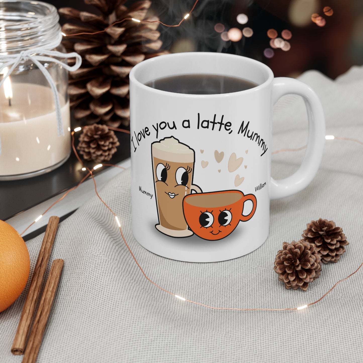 Personalised Cute Coffee Mug for Mother, I Love You a Latte Mug, Gift for Mom, Mother's Day, Cute Coffee Lovers Gift, Family Fun Mug