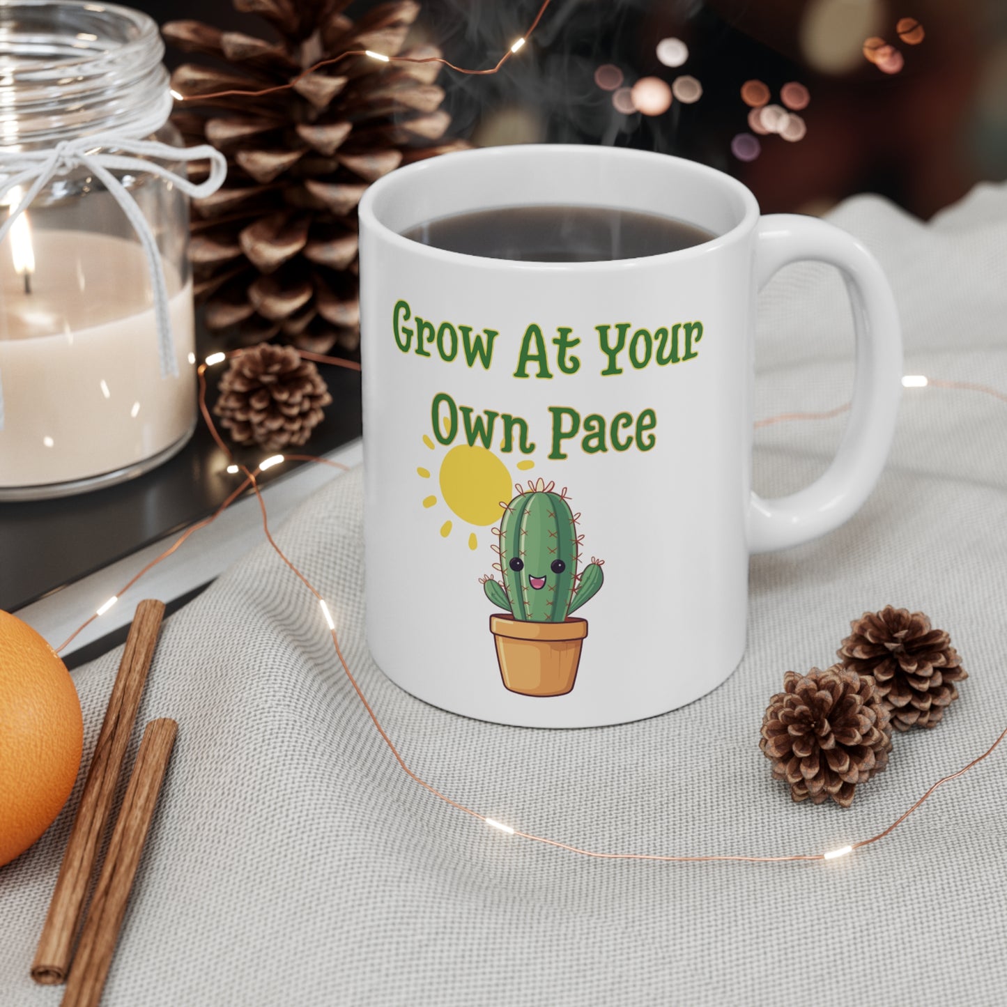 Grow At Your Own Pace - Inspirational Quote Cactus Mug