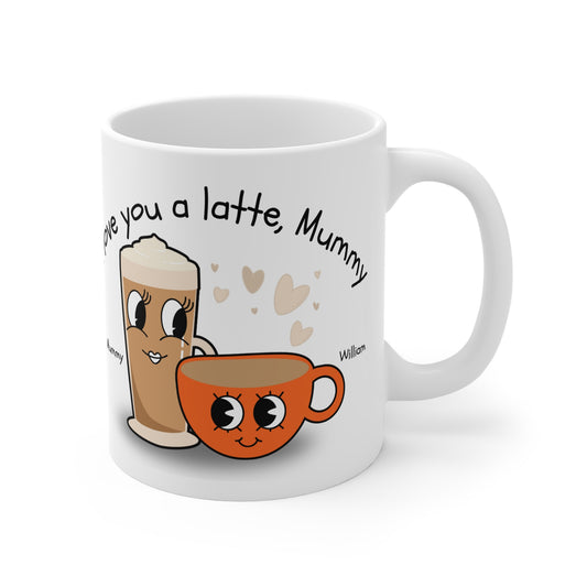 Personalised Cute Coffee Mug for Mother, I Love You a Latte Mug, Gift for Mom, Mother's Day, Cute Coffee Lovers Gift, Family Fun Mug