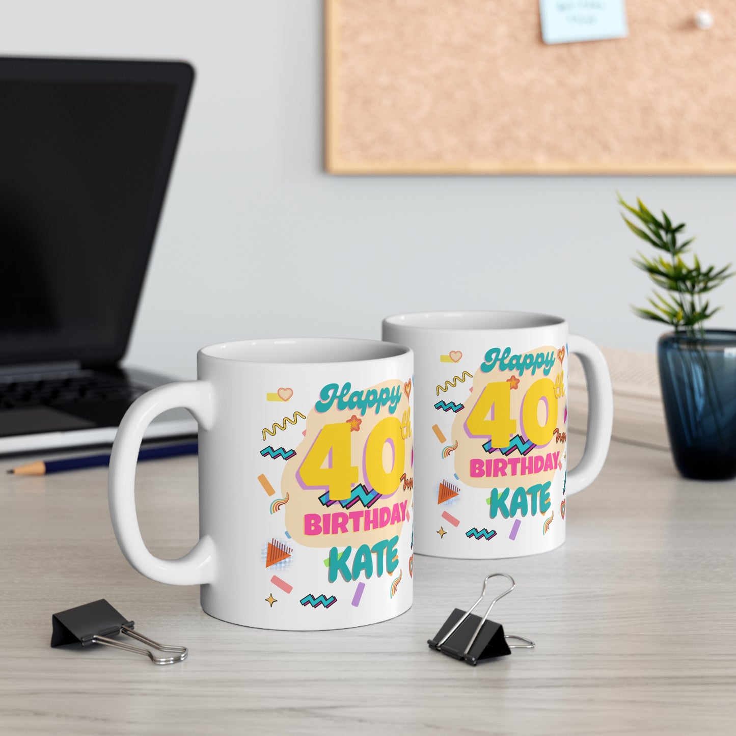Personalised 40th Birthday Mug, Celebratory Gift for Friends, Fun Coffee Cup, Unique Party Favour, Colorful Drinkware