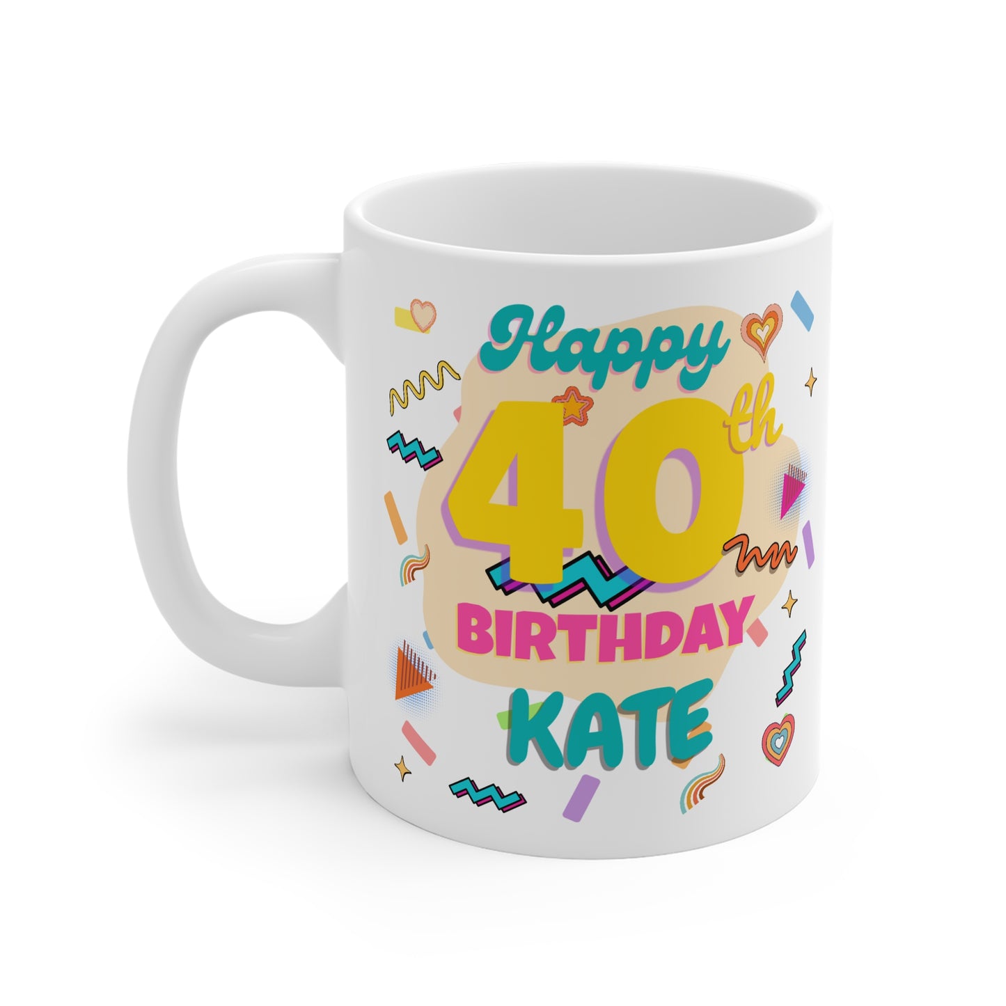 Personalised 40th Birthday Mug, Celebratory Gift for Friends, Fun Coffee Cup, Unique Party Favour, Colorful Drinkware
