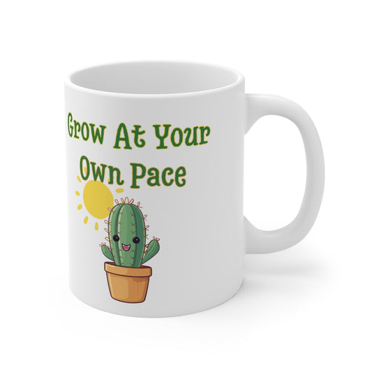 Grow At Your Own Pace - Inspirational Quote Cactus Mug