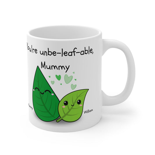 Unbe-Leaf-Able Mug, Cute Plant Mug for Mom, Gifts for Mother's Day, Gardening Lovers, Funny Coffee Cup, Eco-Friendly Gift