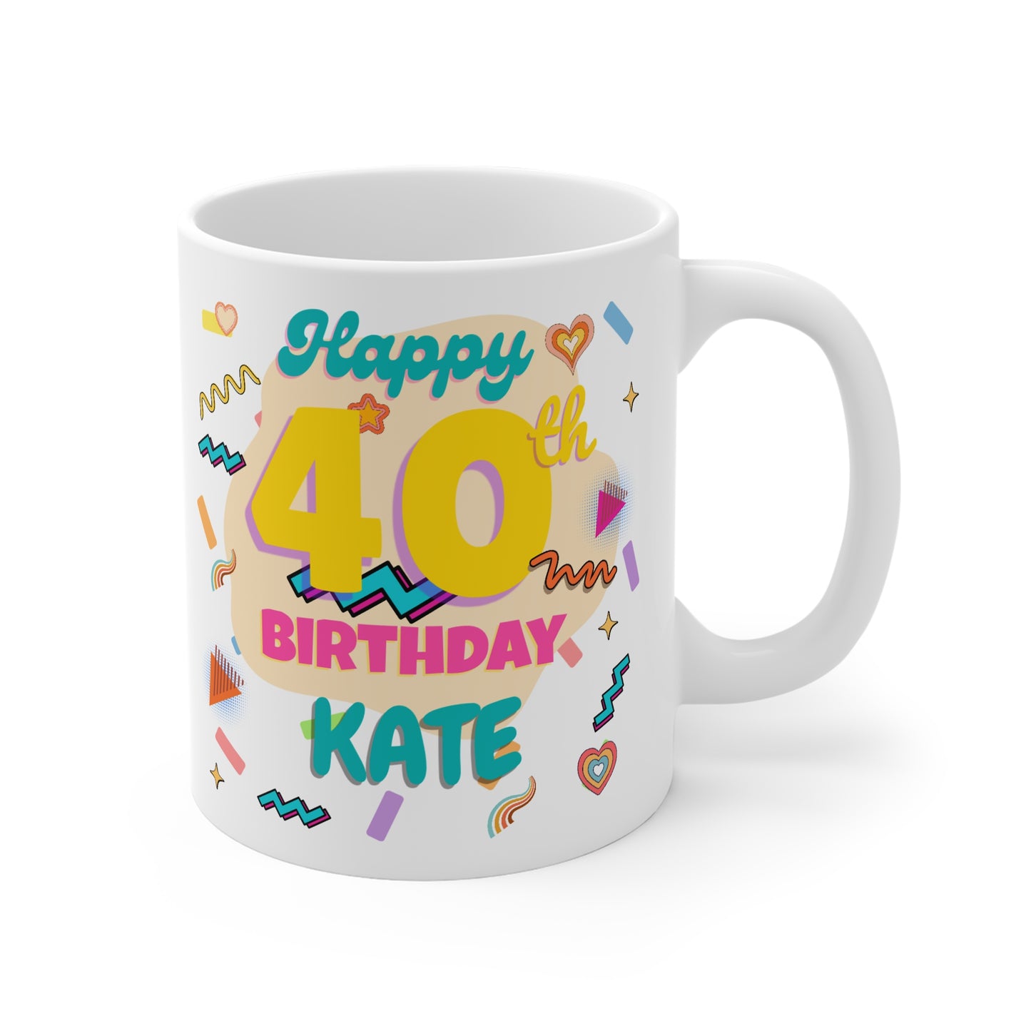 Personalised 40th Birthday Mug, Celebratory Gift for Friends, Fun Coffee Cup, Unique Party Favour, Colorful Drinkware
